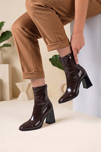 Stilbagshoes Toran Krişik Patent Leather Stretch Women's Boots Brown