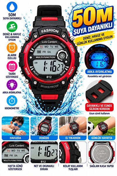 onlinekordon Dijital Çocuk Kol Saati 50M Water Resistant Suya Dayanıklı Deniz...