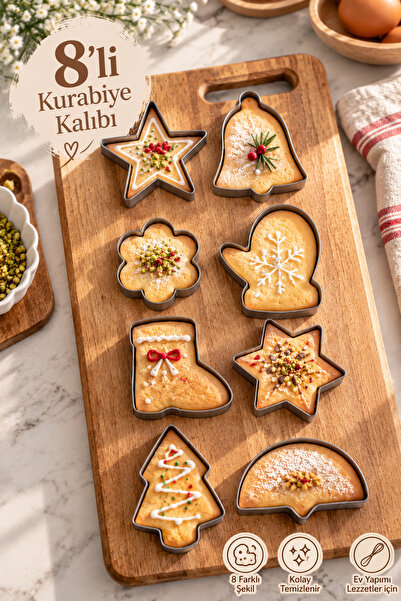 Porsima 05810 8-Piece Stainless Steel Shaped Cookie and Biscuit Mold Set - Pine Tree Star Daisy Pattern Dough Cutter