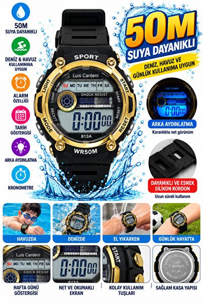 onlinekordon Dijital Çocuk Kol Saati 50M Water Resistant Suya Dayanıklı Deniz...