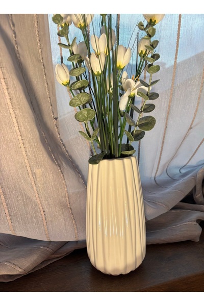 OEM Vază Decorativă Albă, Design Modern cu Striații Verticale, Elegantă pentru flori și aranjamente florale