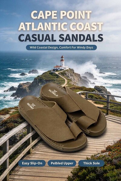 SaudEva Foot Men's Casual Sandals – Pebbled Leather with Overlapping Upper & ...