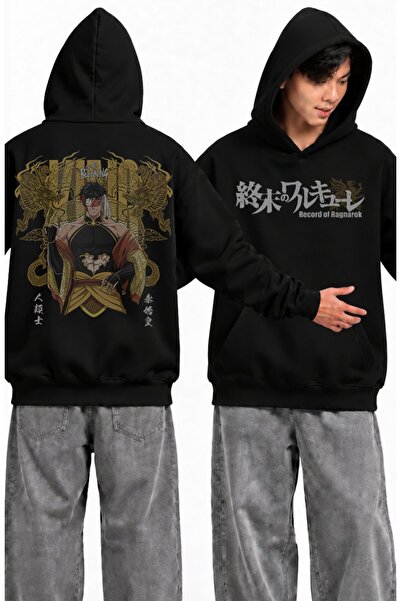 Fuddy Moda Hanorac anime unisex supradimensionat, cu glugă și imprimeu pe spa...