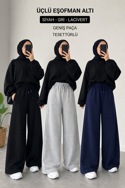 BERYY MODA 3 (Pieces) Winter Warm Wide-Legged Sweatpants in Black, Gray, and ...