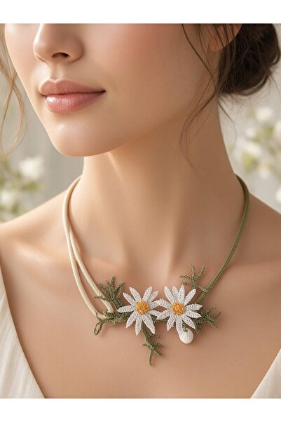Generic Brand Daisy Necklace with Needlepoint Daisy Design