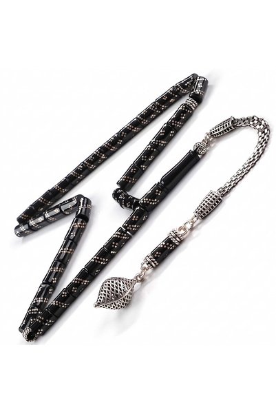 TESBİHCİBABA Cut Model Silver Çakım Erzurum Oltu Stone Rosary