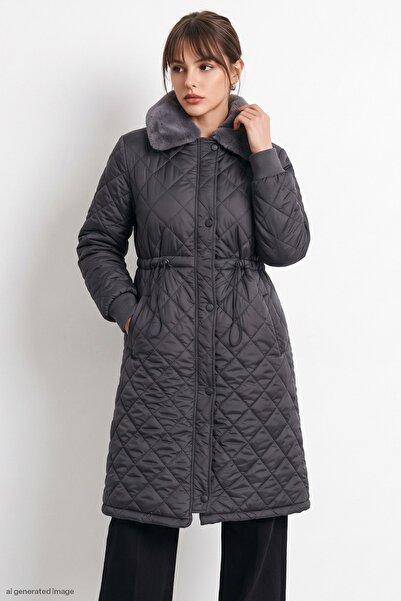InStyle Hooded Quilted Smoked Coat