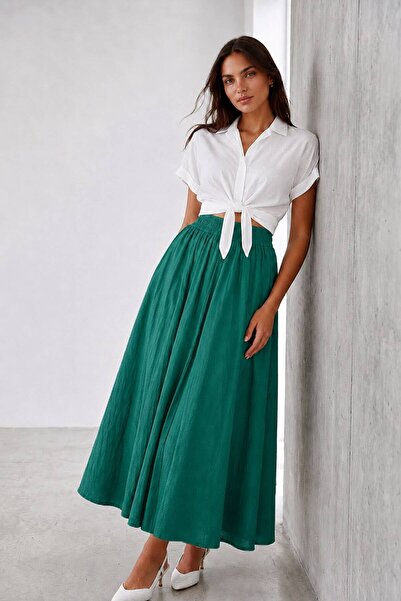Pasaklı Giyim Women's Elastic Waist A-Line Maxi Length Bell Skirt A-009385