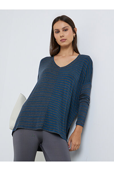 Styli Striped V Neck Oversized Knit Top