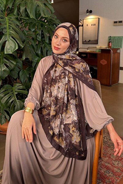 lamelif Vintage Flower Pattern Bamboo Shawl Dark Brown