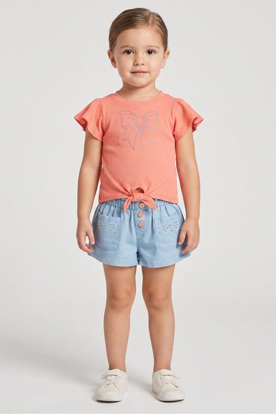 Lemon Kiss Toddlers Girl 2 Pcs Textured Top And Shorts Set, Multicolor