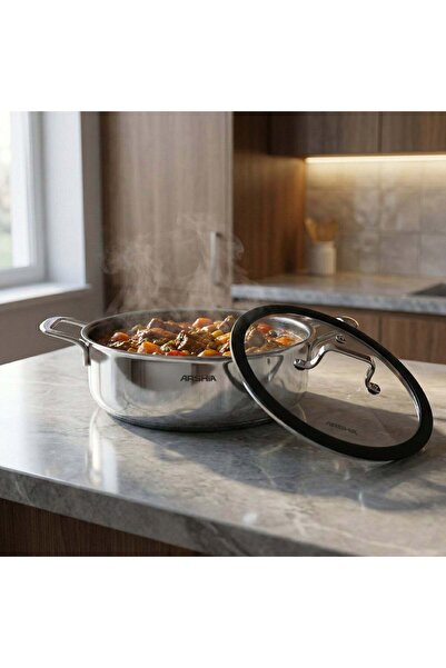 Arshia 30cm Hybrid Stainless Steel Non-Stick Shallow Pan with Lid