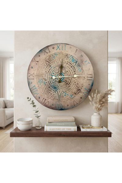 ModdoCon 60 cm Aztek / Maya Motifli Eskitme Taş Görünümlü Dekoratif Duvar Saati