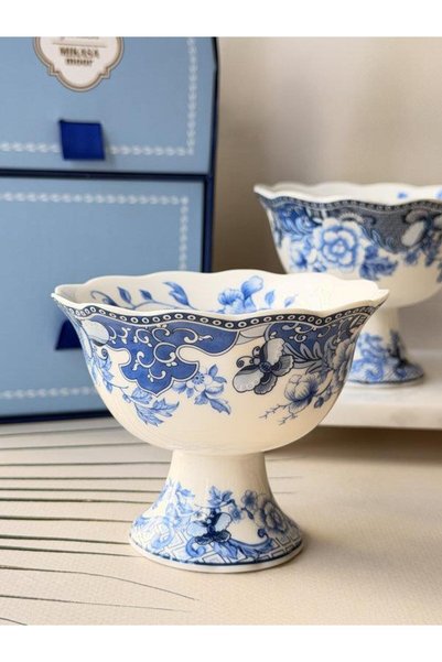 ROSSEV Porcelain Ice Cream Bowl Set of 2 Blue Garden