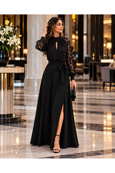 Kokosh moda Women's Lace Sleeves High Neckline Sweetheart Neckline Detailed W...