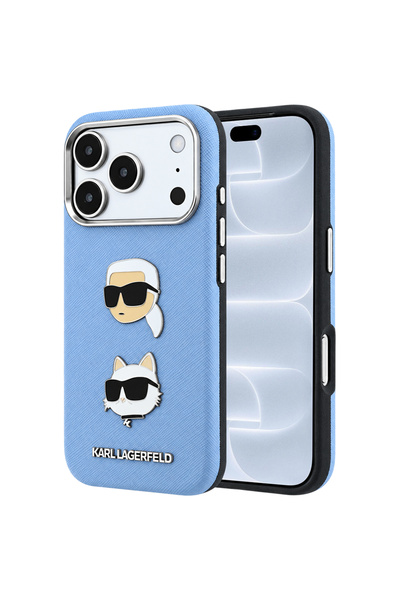 Karl Lagerfeld Husa Saffiano K&C Pins, iPhone 17/18 Pro, Albastru deschis