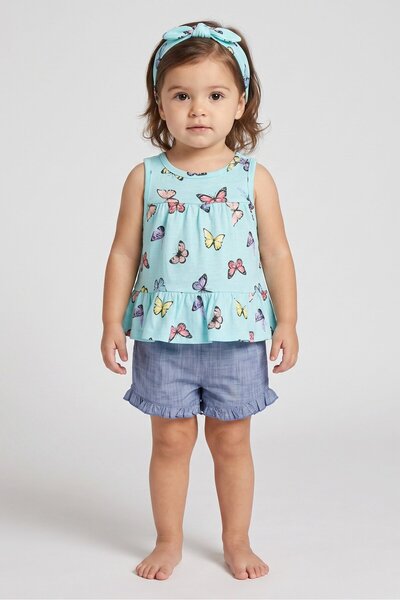 Paris Hilton Toddlers Girl 3 Pieces Graphic Print Top And Short With Headband...
