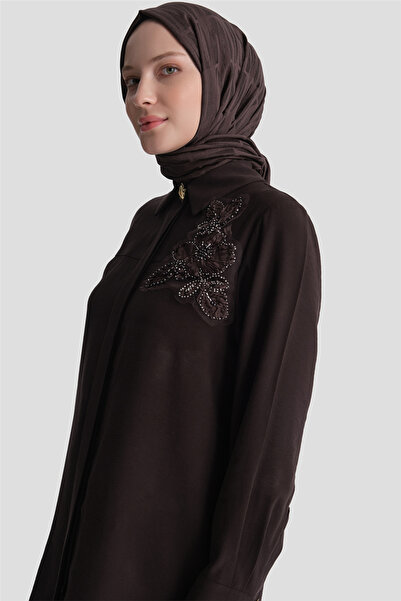 Armine Aplike Detaylı Tunik Acı Kahve
