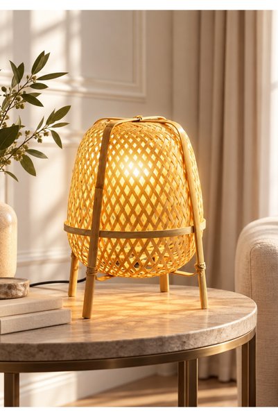 HOMİNG Orijinal Bambu El Yapımı Modern Abajur