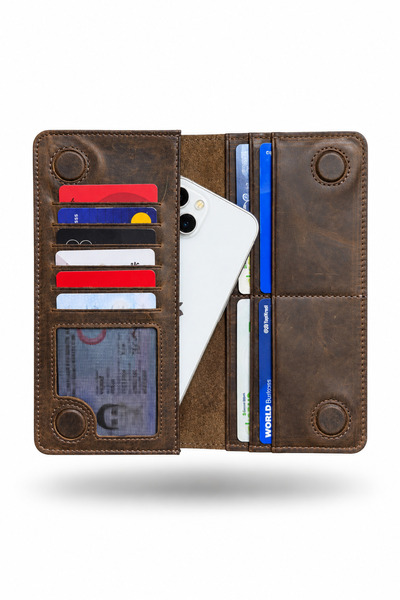 SANAT LEATHER ألبا - محفظة من الجلد الطبيعي مع جيب للهاتف - مزودة بمغناطيس وح...