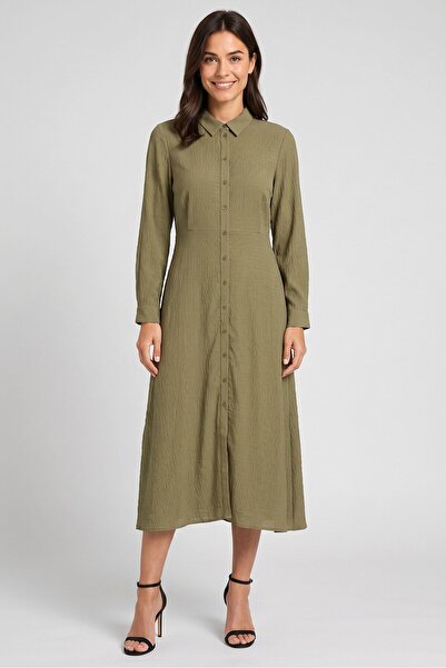 Anne Klein Women Textured Shirt Dress, Olive