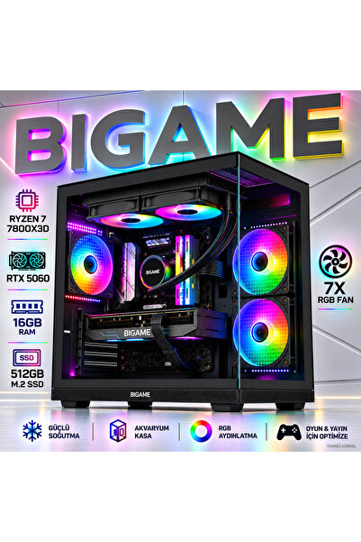 Genel Markalar Elite V5 Ryzen 7 7800x3d Rtx 5060 16GB Ram 512GB M2 SSD Akvary...