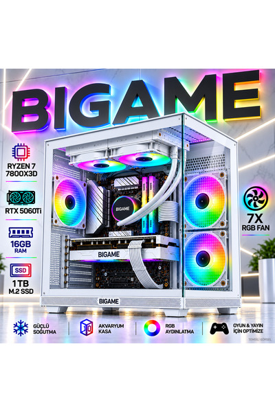 Genel Markalar Sakura V3 Ryzen 7 7800x3d Rtx 5060Ti 16GB Ram 1 TB M2 SSD Whit...