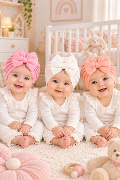 MİAPOLİXA Newborn Baby Girl 3-Piece Set / Girl's Bowknot Double Layer Bonnet,...