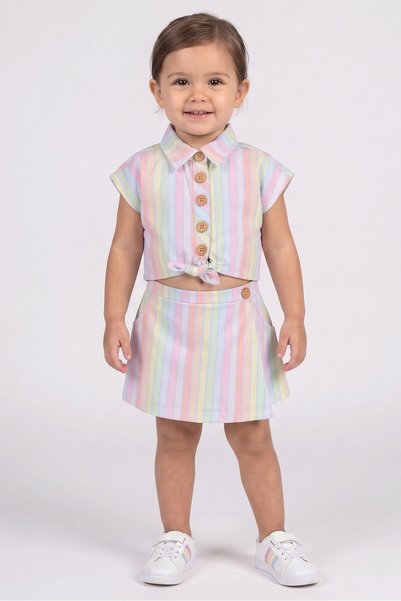 Penelope Mack Toddlers Girl 2 Pcs Stripe Crop Shirt And Skorts Set, Multicolor