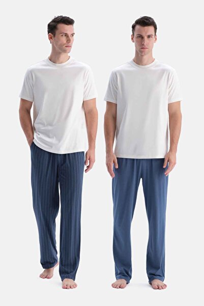Dagi Navy Blue Cotton Modal 2-Piece Knitted Pants Set