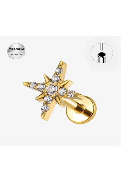 Funny Party Shop Piercing din Titan F136, auriu, cu design stea si cristale s...