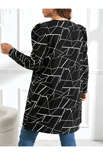 Take Two By Styli Plus Size Black Graphic Print Longline Cardigan