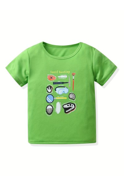 Take Two By Styli Kids Green Hunting Graphic T-Shirt with Short Sleeve and Ro...