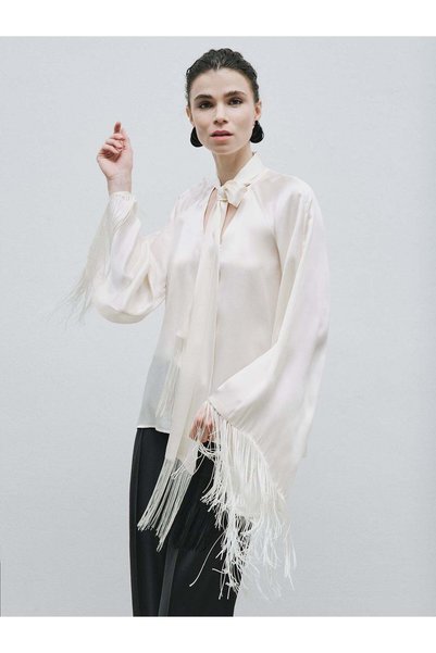 BAQA V-Neck Tassel Shawl Detailed Blouse