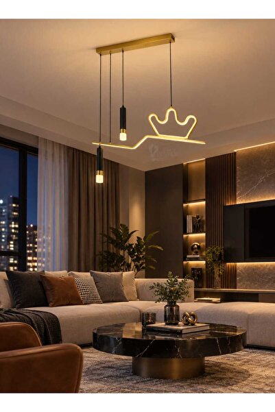 best power ثريا علاقي مودرن LED طولية بتصميم فني تجريدي (ذهبي وأسود) 3 إضاءات...