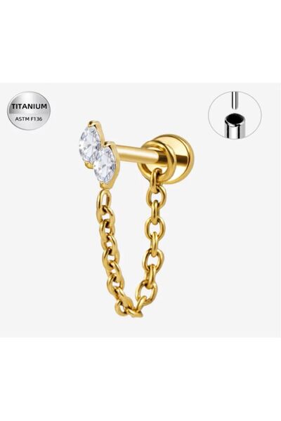 Funny Party Shop Piercing labret din Titan F136 auriu cu lant dublu si crista...