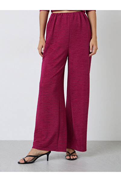 Styli Burgundy Textured Wide Leg Pants