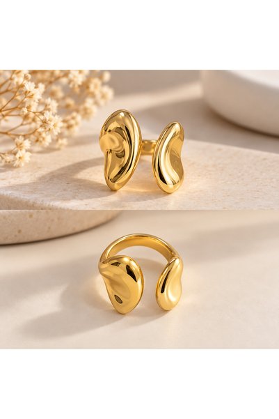 MİLANO BEAUTYS Women's Gold Color Adjustable Open End Organic Form Modern Ring