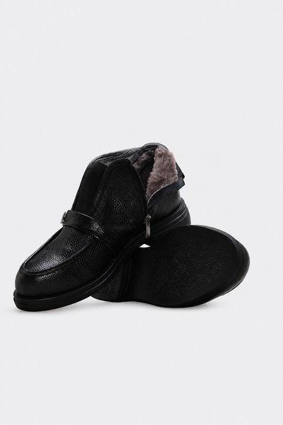FAST STEP Genuine Leather Fur 238Kza423 Black Floater Women's Classic Boots