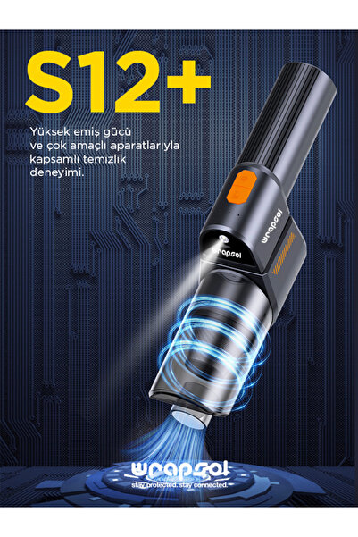 Wrapsol S12+ 3'ü 1 Arada Katlanabilir Araç Süpürgesi – Güçlü Vakum, Üfleme ve...