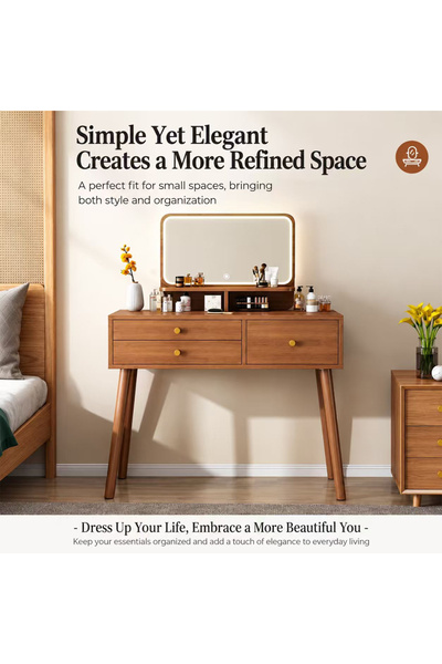 KEKE Modern Vanity Dressing Table with Mirror & 4 Drawers, Makeup Desk with Spacious Storage, Bedroom Dre