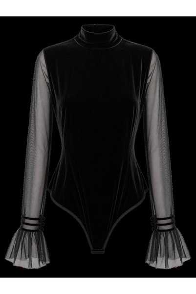 BAQA Transparent Sleeves Velvet Bodysuit