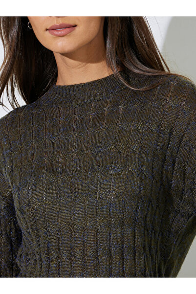 Styli Olive Solid Cable Knit Regular Fit Sweater