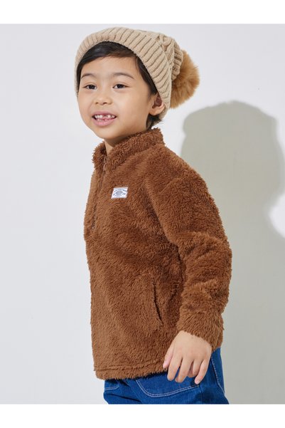 Styli Boys Brown Half-Zip Teddy Fleece Sweater with Pockets