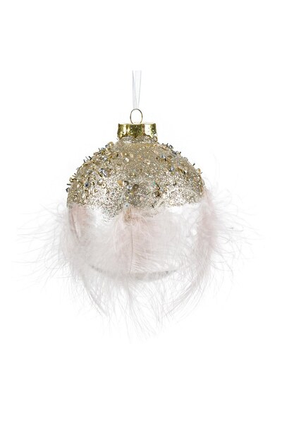 DD SHOP Ornament Brad de Craciun Glob Transparent cu Strass Auriu & Pene Roz ...