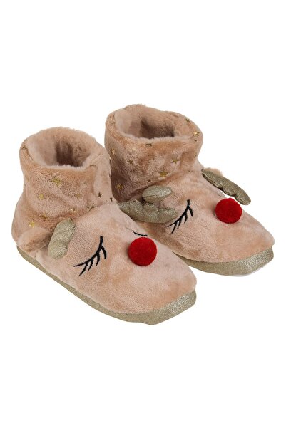 DD SHOP Botosei de Craciun Bej cu Model Ren 3D Coarne Aurii Stele & Pompon Rosu