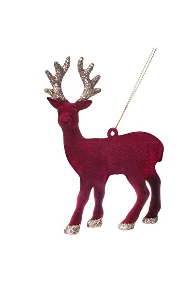 DD SHOP Ornament Brad de Craciun Cerb Catifelat Bordo Glitter 13cm - Ornament...