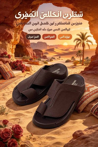 Al-Riyadh Foot Studio صندل رجالي مصنوع في السعودية من الجلد المنقوش مع تفاصيل شراشيب ونعل مبطن