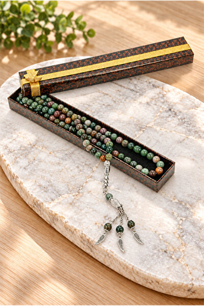 ihvan online Natural Stone Indian Agate Gift Prayer Beads - 99 Pieces - Spher...