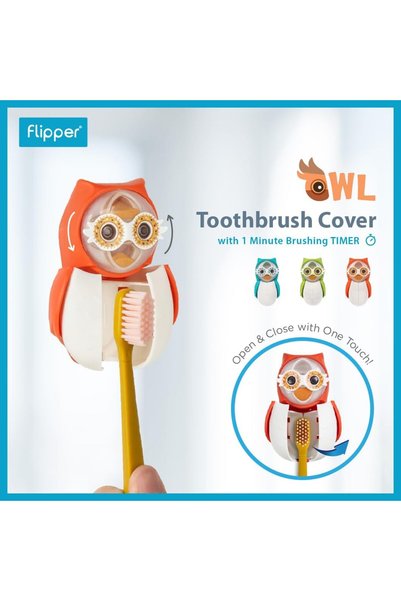 Flipper Kids Toothbrush Holder with Suction Cups, High Quality & Patented Design, One Touch Open & Close, with 1-minute Timer, For Home or Travel, Made in Malaysia - Green, 3Y+